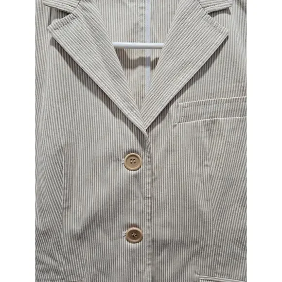 Vintage Theory White Beige Pinstripe Cotton Women's Blazer Size 6 Neutral Jacket - Picture 3 of 11